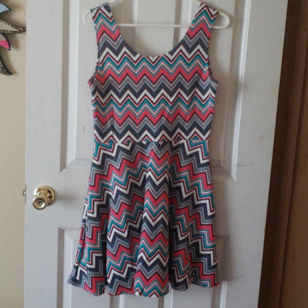 Pink and teal chevron dress